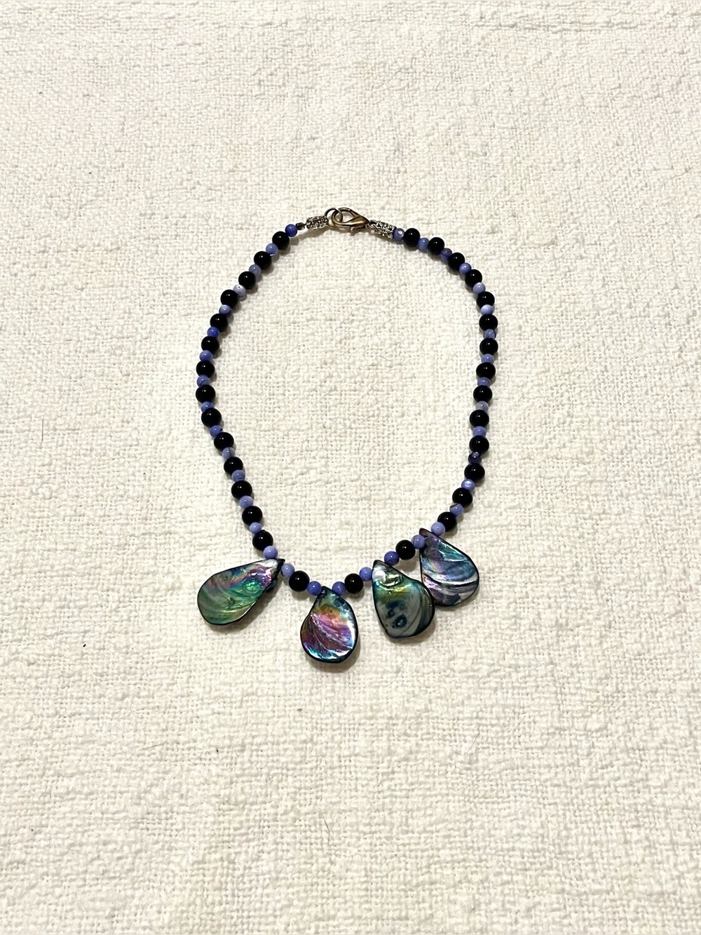 Vintage purple iridescent pendant beaded necklace